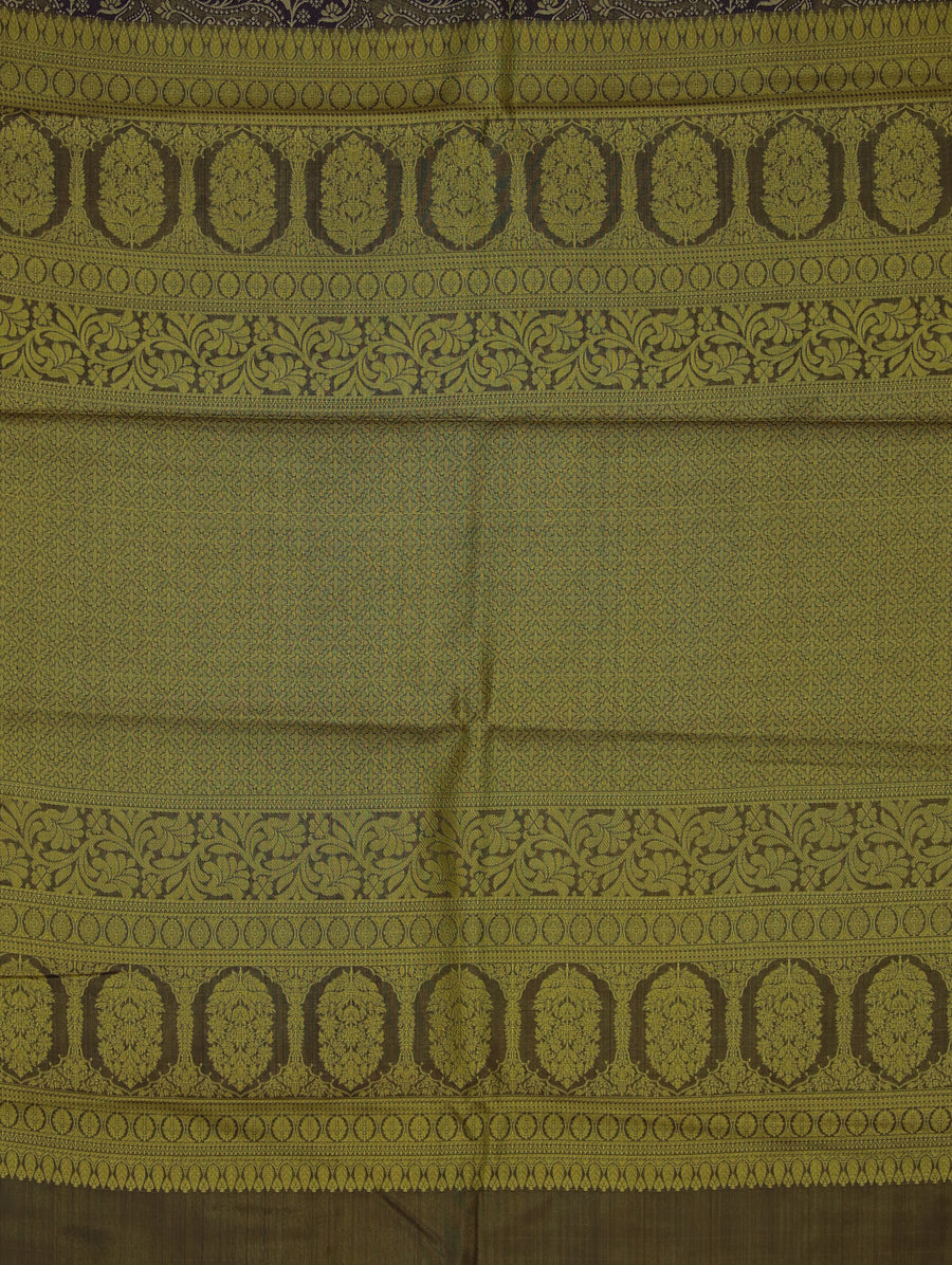 Dusty Teal Kanchipuram Inspired Semi Silk Saree with Wide Wide Contrast Border