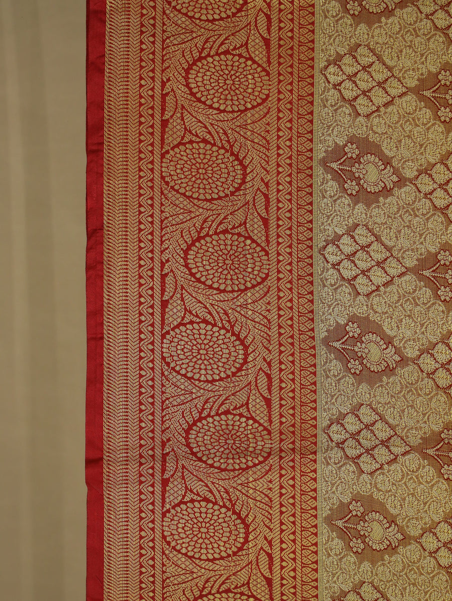 Champagne Gold Dharmavaram Inspired Semi Silk Saree with Wide Wide Contrast Border