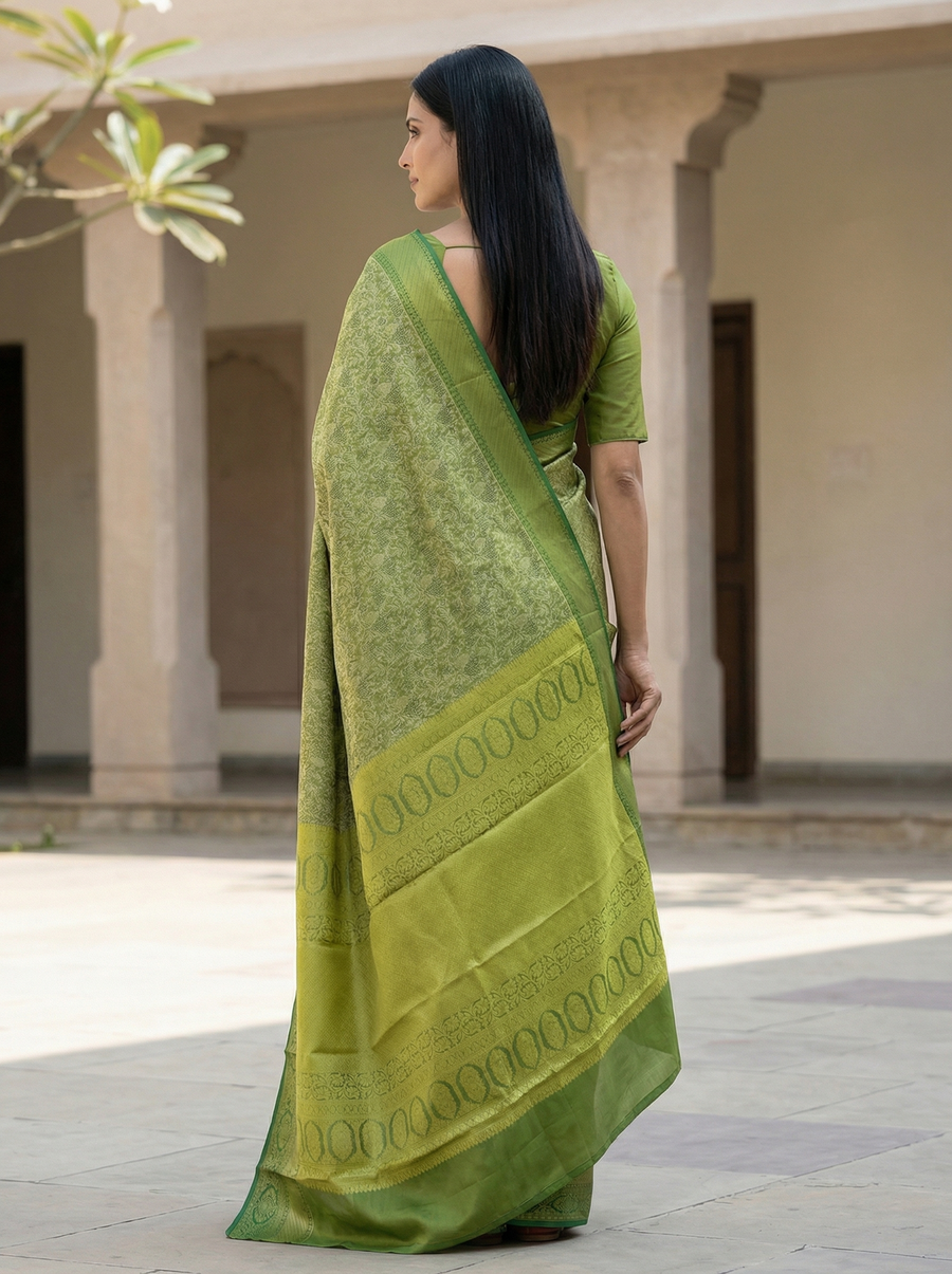 Moss Green Uppada Inspired Semi Silk Saree with Narrow Narrow Self Border
