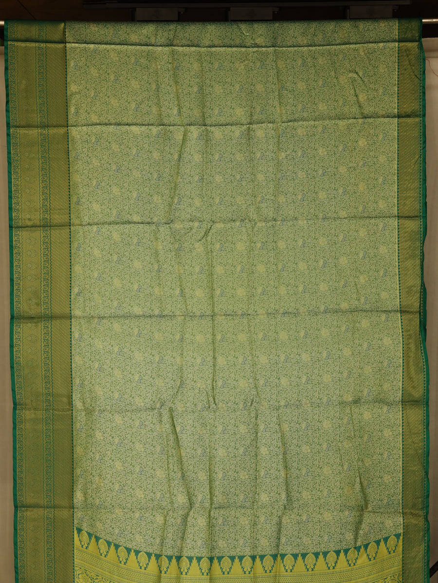 Pistachio Green Dharmavaram Inspired Semi Silk Saree with Wide Wide Contrast Border