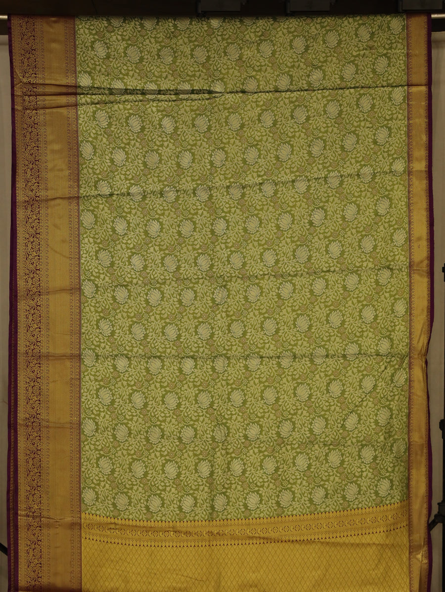 Sage Green Kanchipuram Inspired Semi Silk Saree with Wide Medium Contrast Border