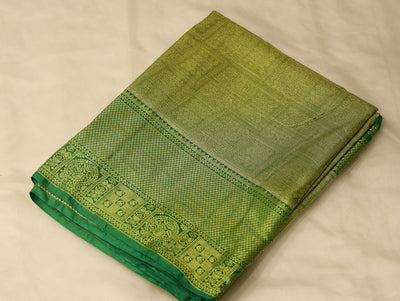 Moss Green Mysore Inspired Semi Silk Saree with Narrow Narrow Self Border