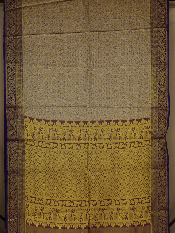 Champagne Gold Dharmavaram Inspired Semi Silk Saree with Medium Medium Contrast Border