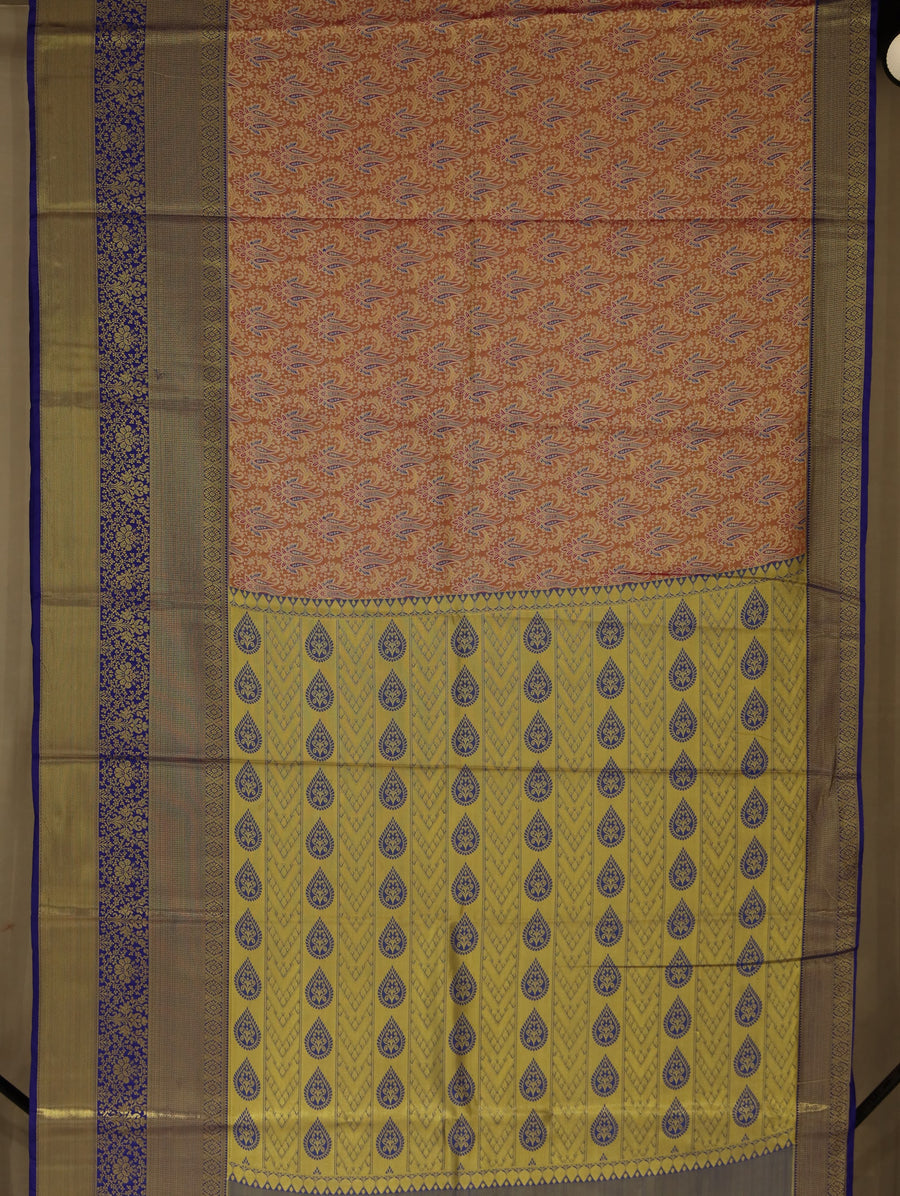 Olive Green Uppada Inspired Semi Silk Saree with Medium Medium Contrast Border