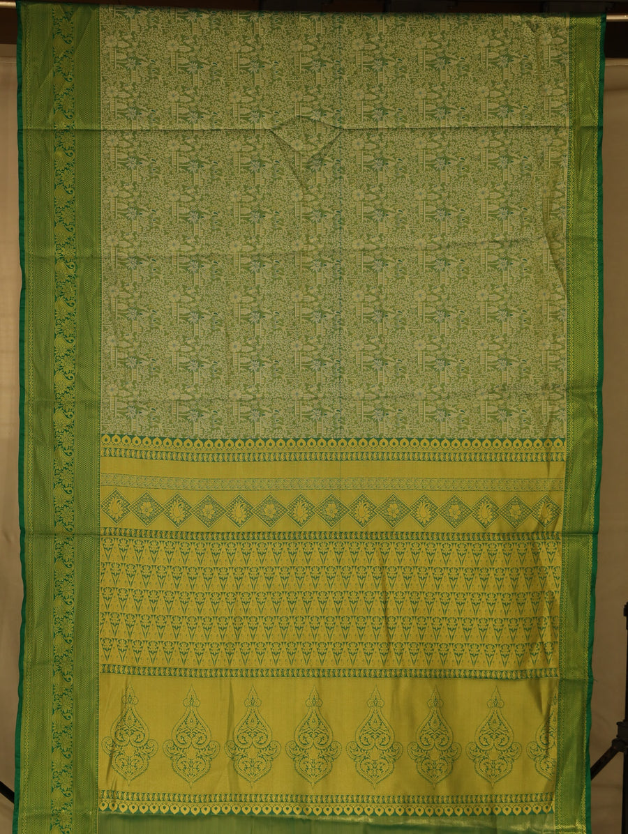 Olive Green Uppada Inspired Semi Silk Saree with Medium Medium Contrast Border