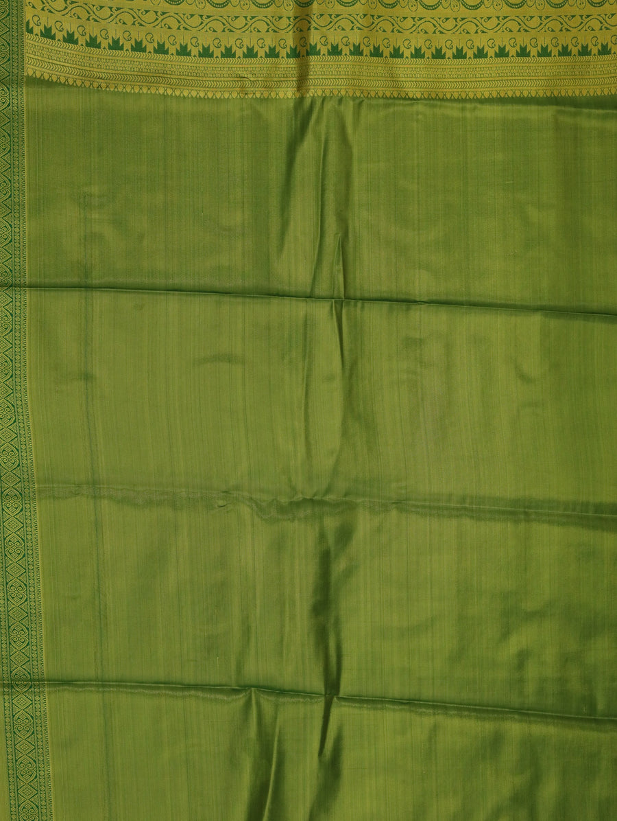 Pistachio Green Kanchipuram Inspired Semi Silk Saree with Wide Wide Contrast Border