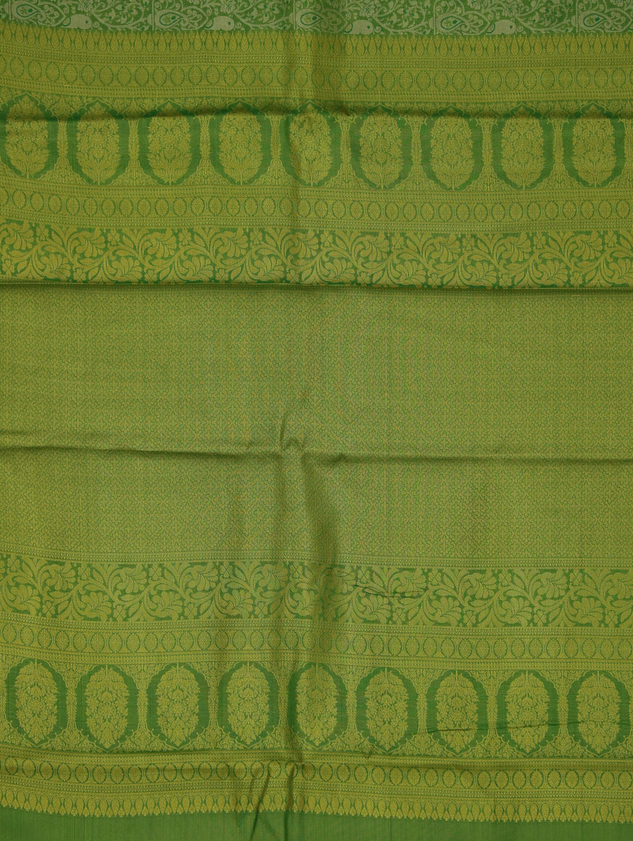 Olive Green Kanchipuram Inspired Semi Silk Saree with Wide Medium Self Border