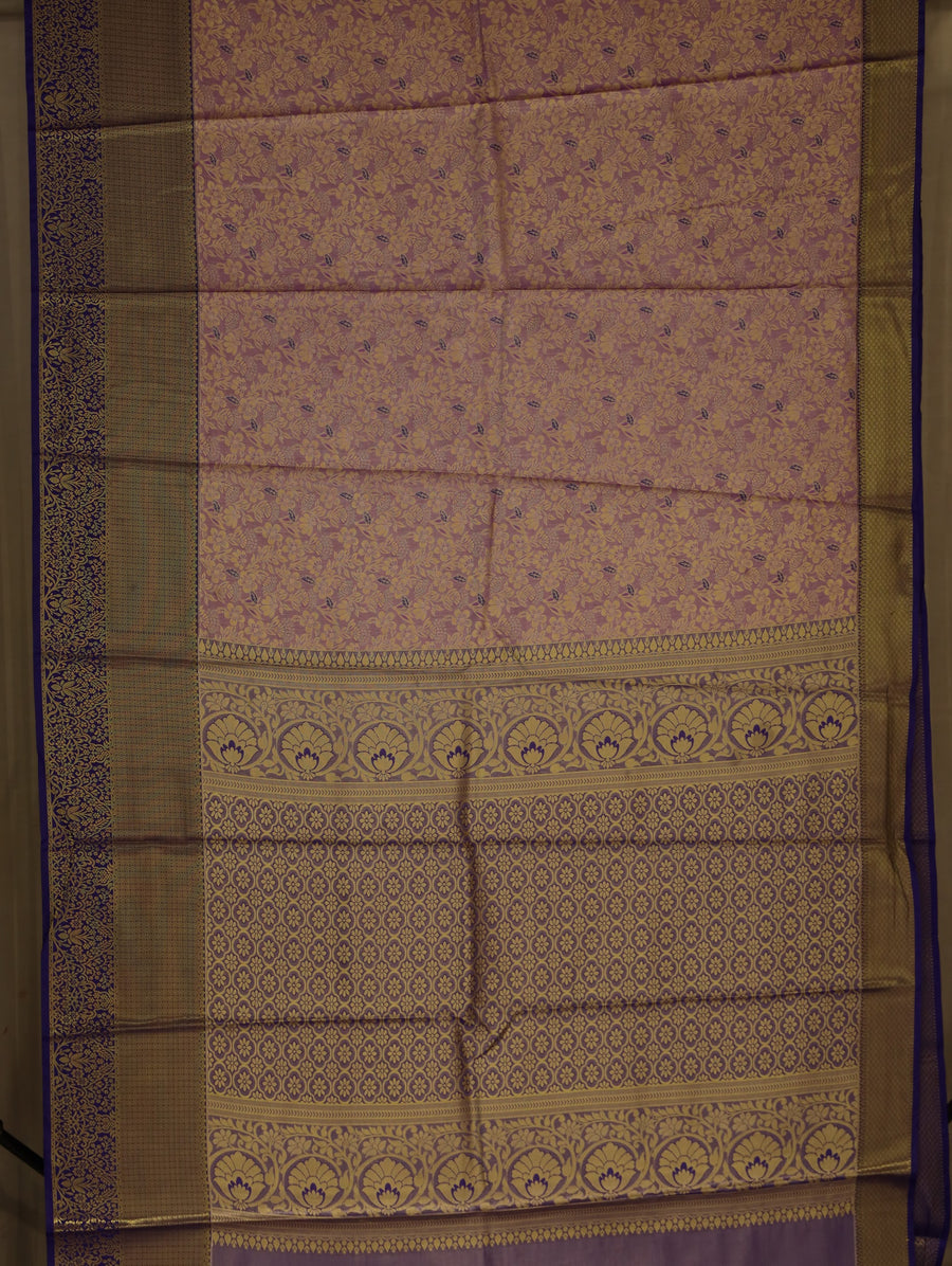 Lavender Blush Kanchipuram Inspired Semi Silk Saree with Wide Wide Contrast Border