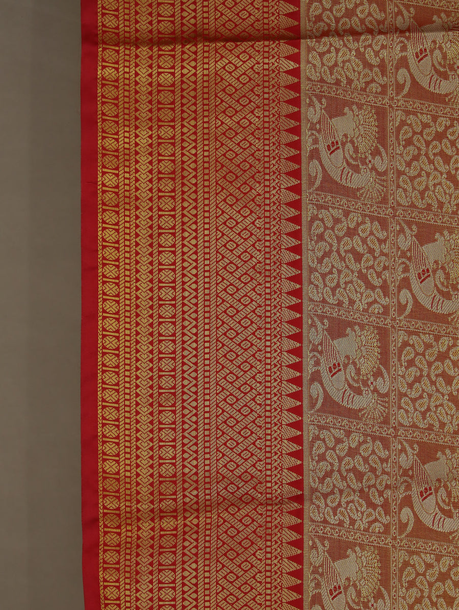 Sunset Gold Dharmavaram Inspired Semi Silk Saree with Wide Wide Contrast Border
