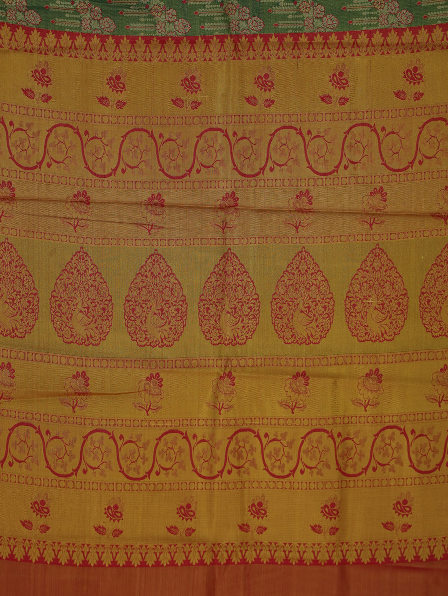 Sage Green Kanchipuram Inspired Semi Silk Saree with Wide Wide Contrast Border
