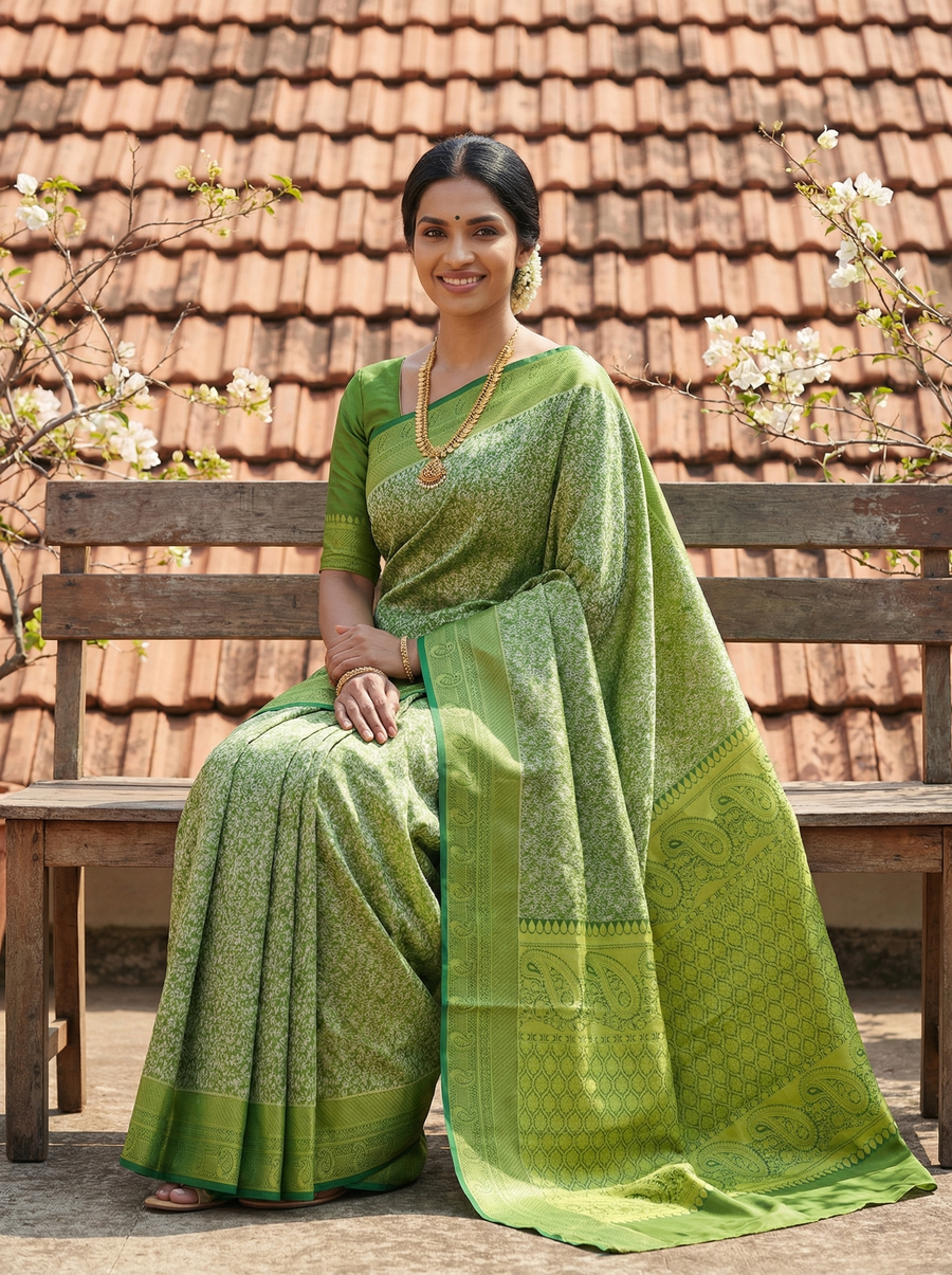Olive Green Uppada Inspired Semi Silk Saree with Medium Medium Self Border