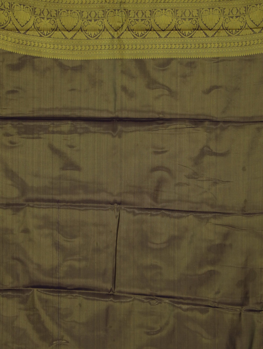 Champagne Gold Kanchipuram Inspired Semi Silk Saree with Medium Medium Contrast Border