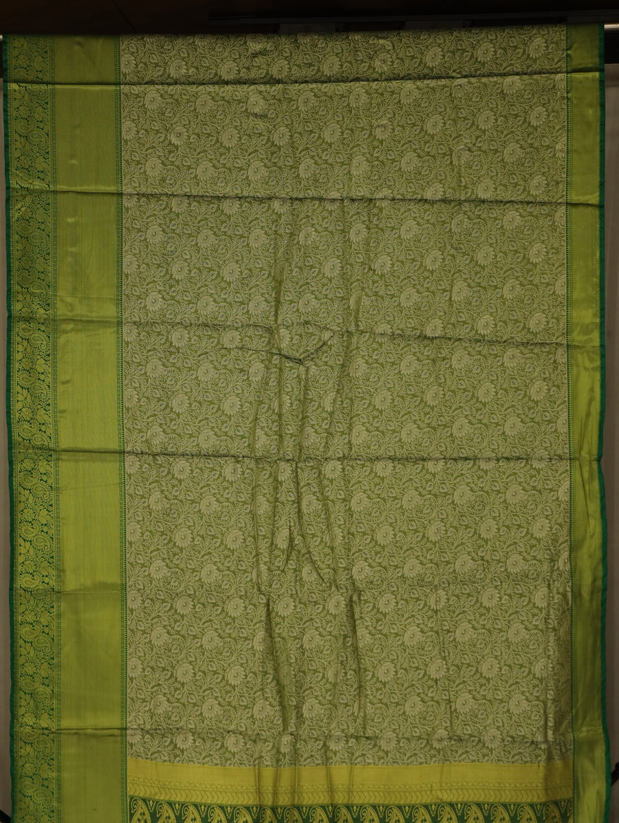 Olive Green Kanchipuram Inspired Semi Silk Saree with Wide Wide Self Border