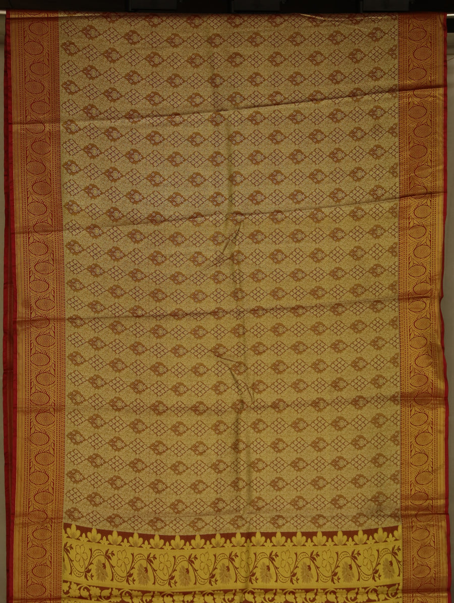 Champagne Gold Dharmavaram Inspired Semi Silk Saree with Wide Wide Contrast Border