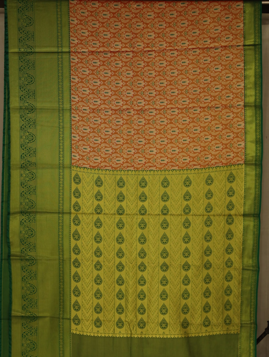 Olive Green Uppada Inspired Semi Silk Saree with Medium Medium Contrast Border