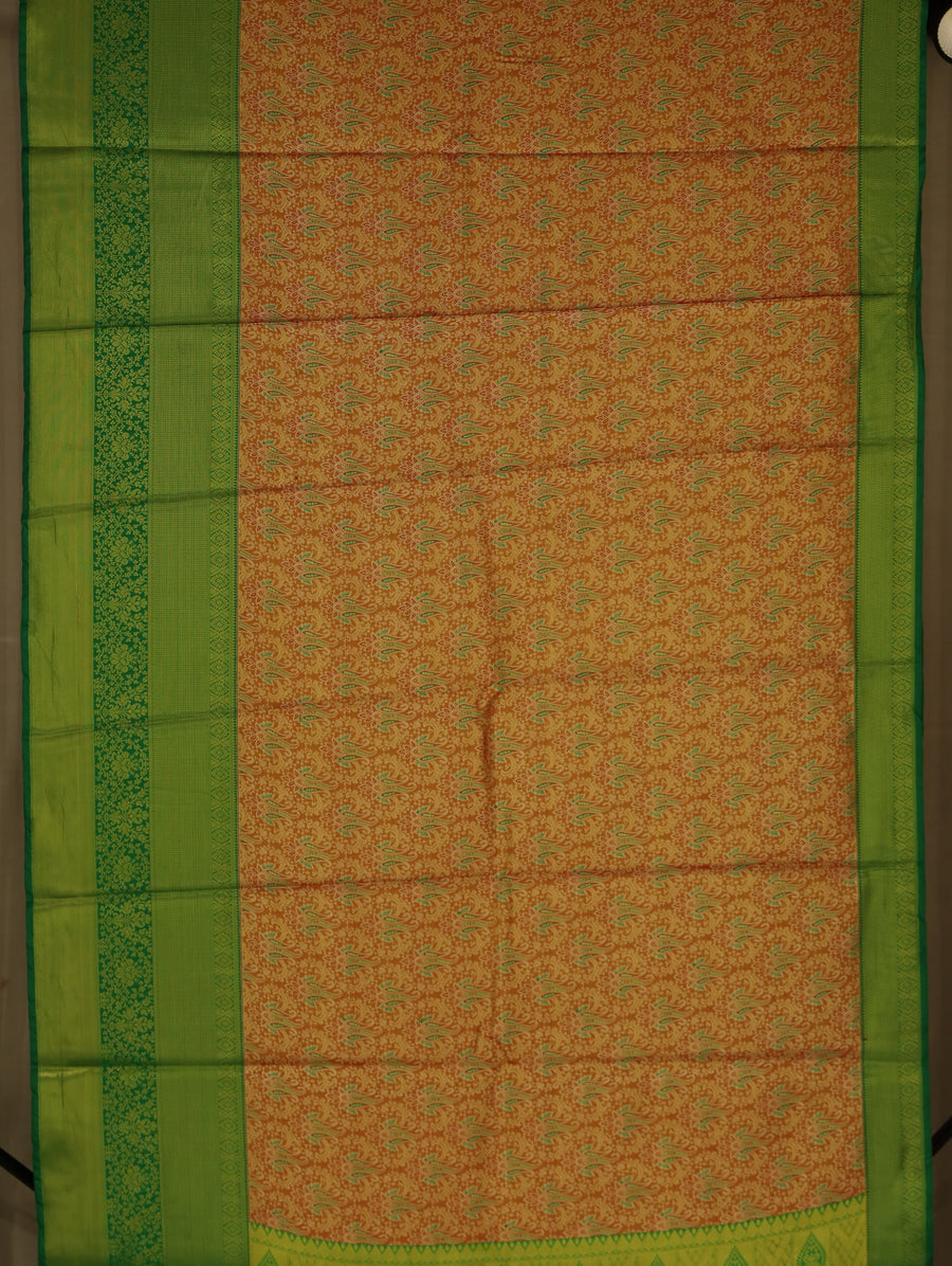 Lime Green Dharmavaram Inspired Semi Silk Saree with Medium Medium Self Border