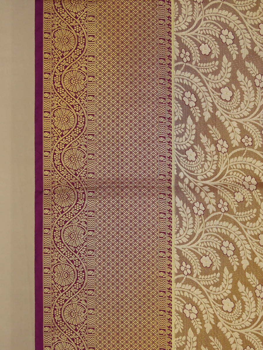 Champagne Gold Kanchipuram Inspired Semi Silk Saree with Wide Medium Contrast Border