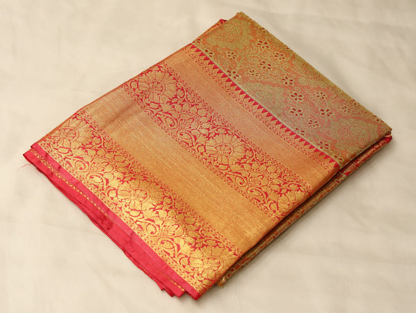 Champagne Gold Dharmavaram Inspired Semi Silk Saree with Wide Wide Contrast Border