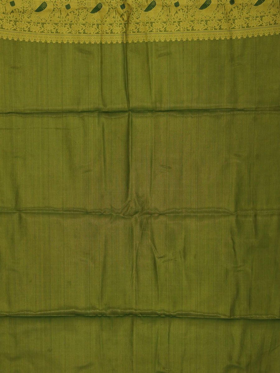 Olive Green Uppada Inspired Semi Silk Saree with Medium Medium Contrast Border