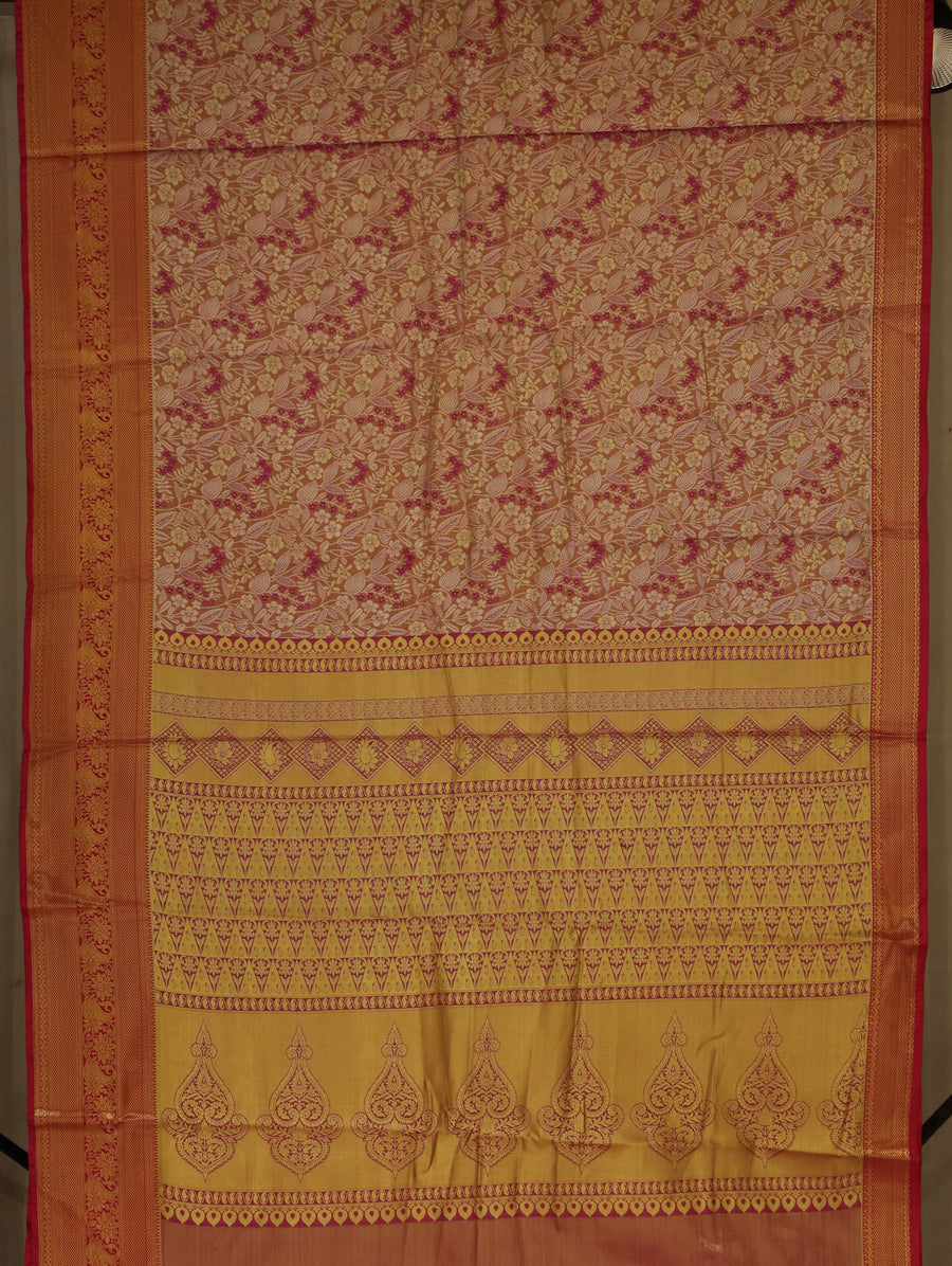 Champagne Gold Dharmavaram Inspired Semi Silk Saree with Wide Wide Contrast Border