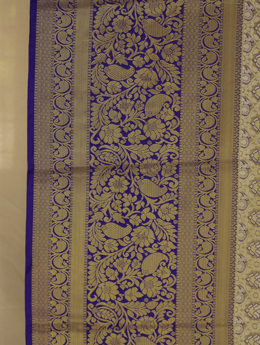 Champagne Gold Dharmavaram Inspired Semi Silk Saree with Wide Wide Contrast Border