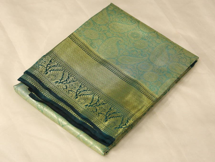 Olive Green Uppada Inspired Semi Silk Saree with Medium Medium Contrast Border
