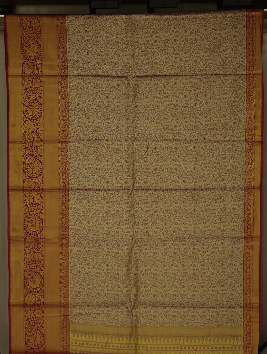Ivory Beige Dharmavaram Inspired Semi Silk Saree with Wide Wide Contrast Border