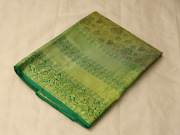 Chartreuse Green Mysore Inspired Semi Silk Saree with Wide Wide Self Border