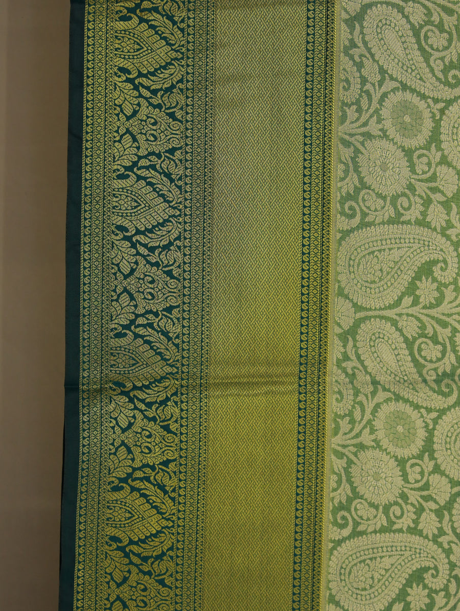 Olive Green Uppada Inspired Semi Silk Saree with Medium Medium Contrast Border