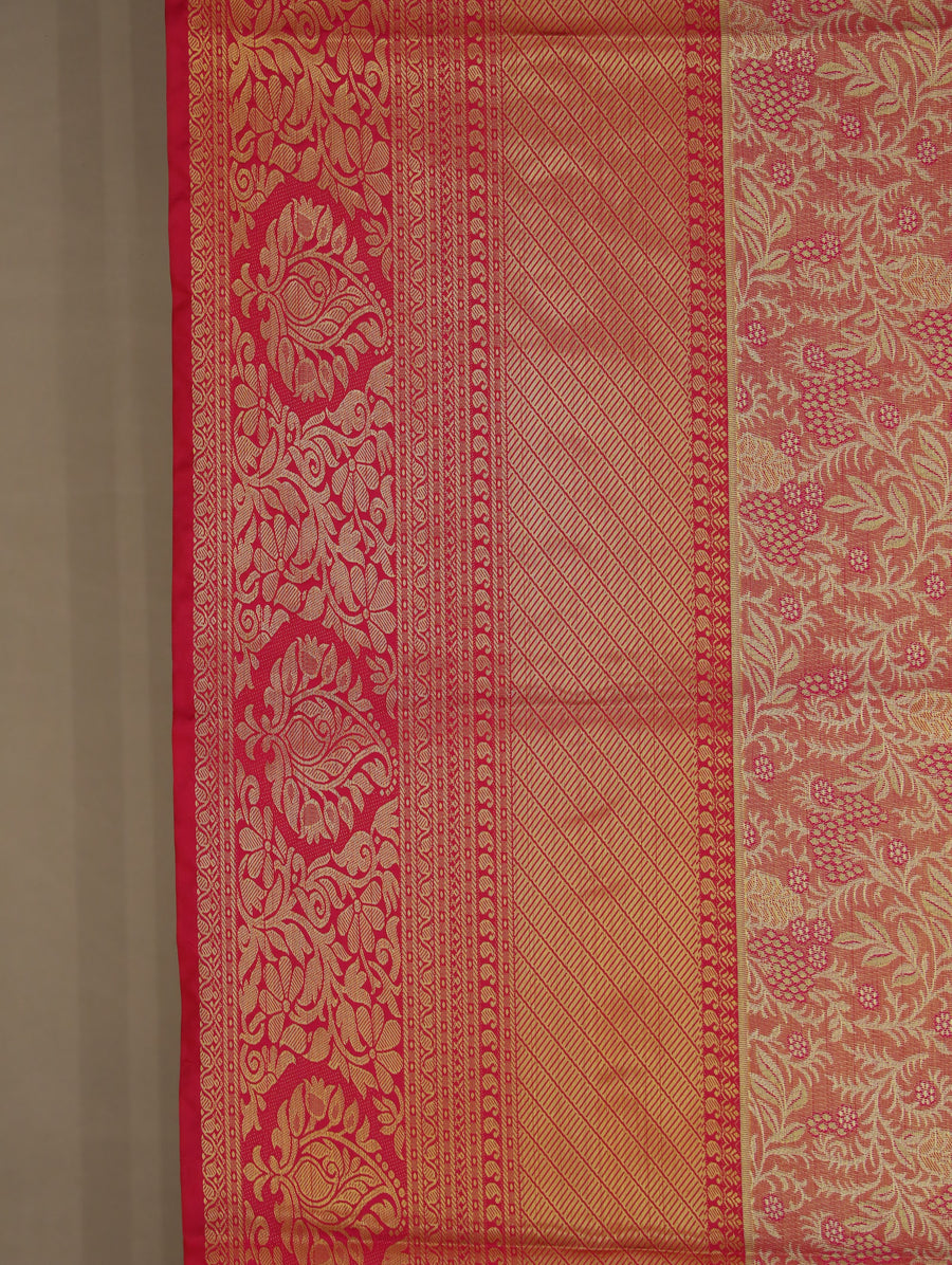 Terracotta Red Kanchipuram Inspired Semi Silk Saree with Wide Wide Contrast Border
