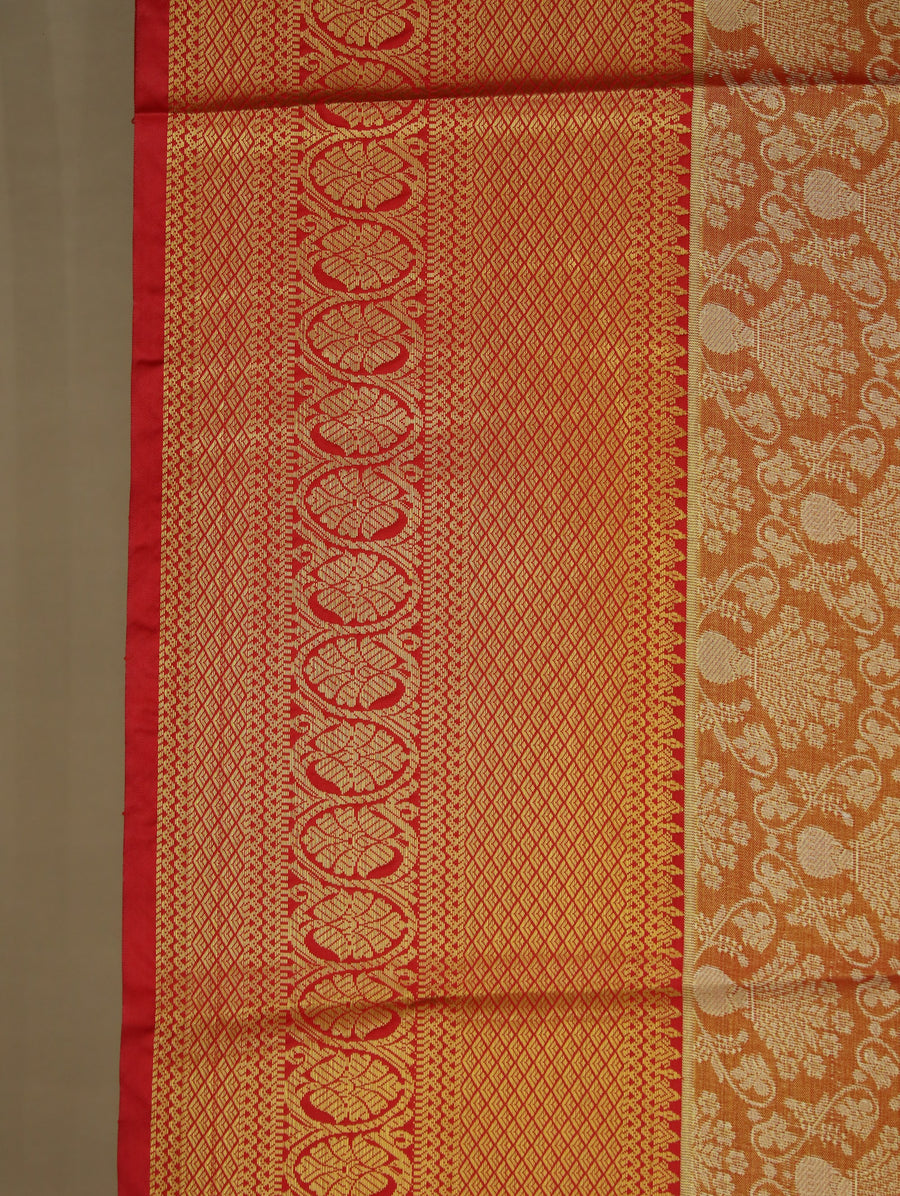 Burnt Orange Kanchipuram Inspired Semi Silk Saree with Medium Medium Contrast Border