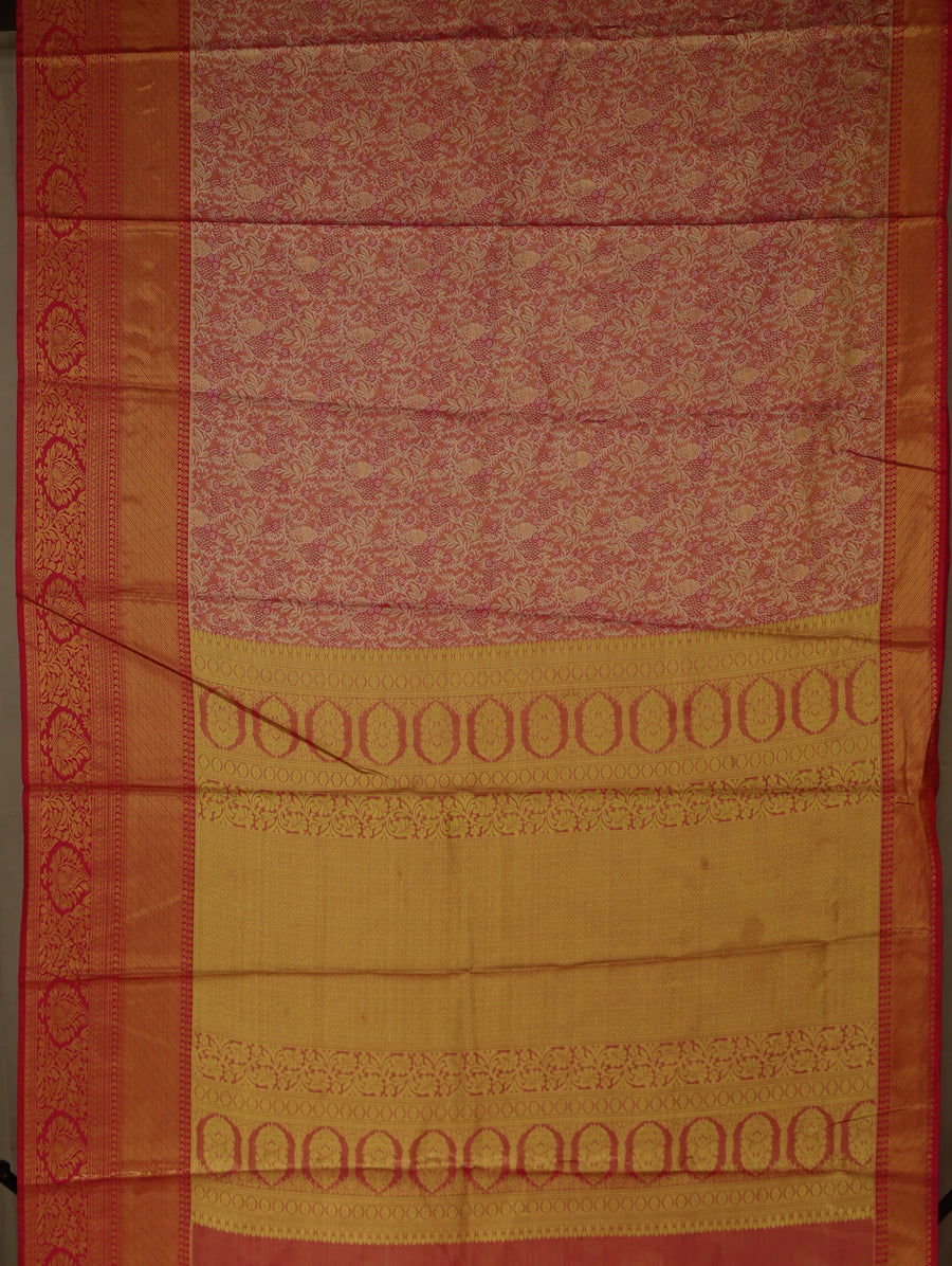 Terracotta Red Kanchipuram Inspired Semi Silk Saree with Wide Wide Contrast Border