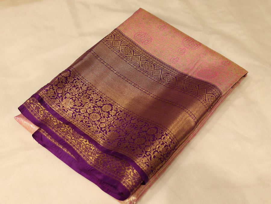 Dusty Rose Dharmavaram Inspired Semi Silk Saree with Medium Medium Contrast Border