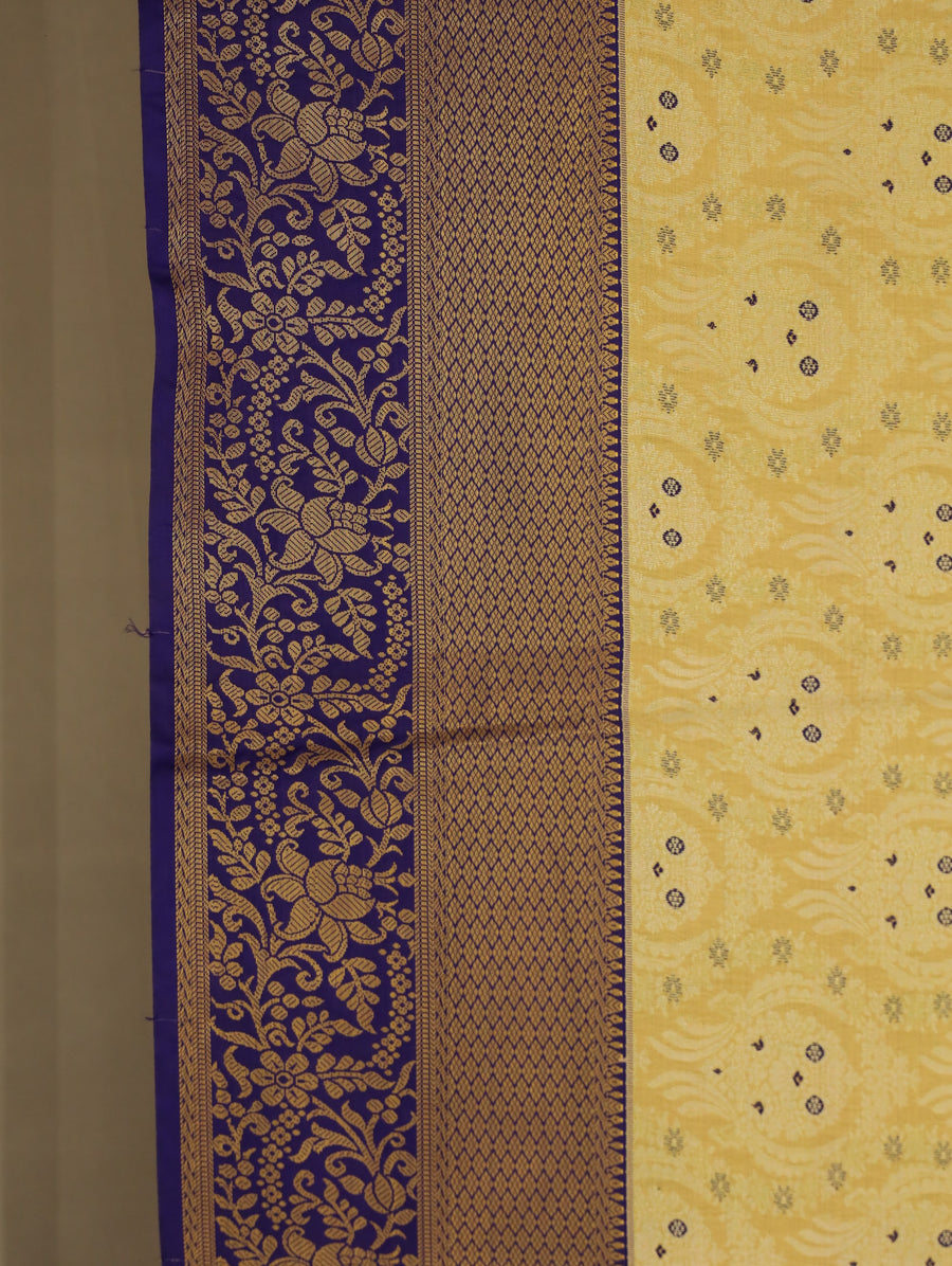 Champagne Gold Dharmavaram Inspired Semi Silk Saree with Wide Wide Contrast Border