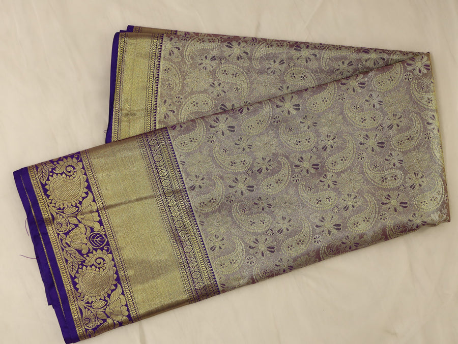 Champagne Gold Dharmavaram Inspired Semi Silk Saree with Wide Wide Contrast Border