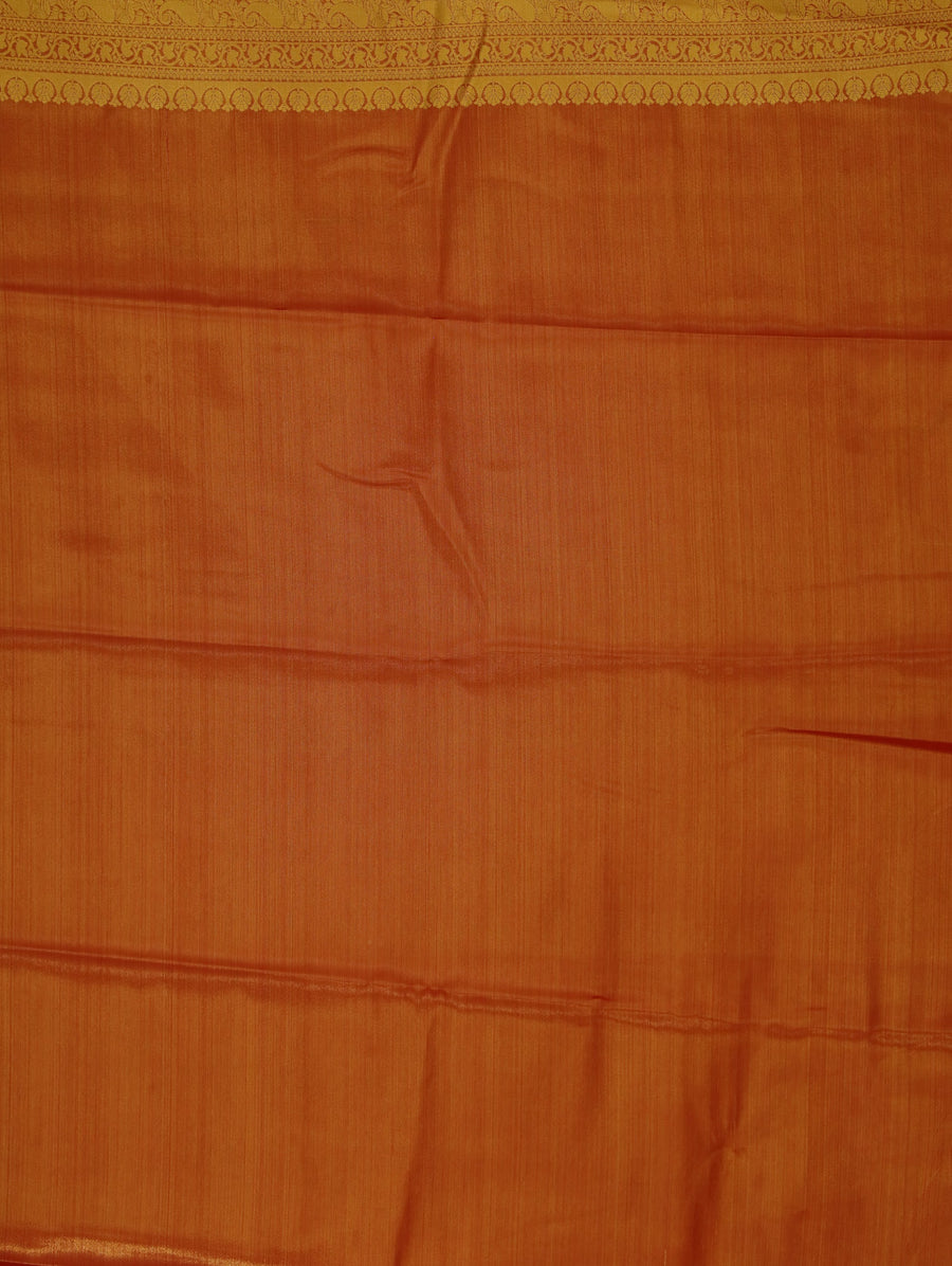 Sunset Gold Dharmavaram Inspired Semi Silk Saree with Wide Wide Contrast Border