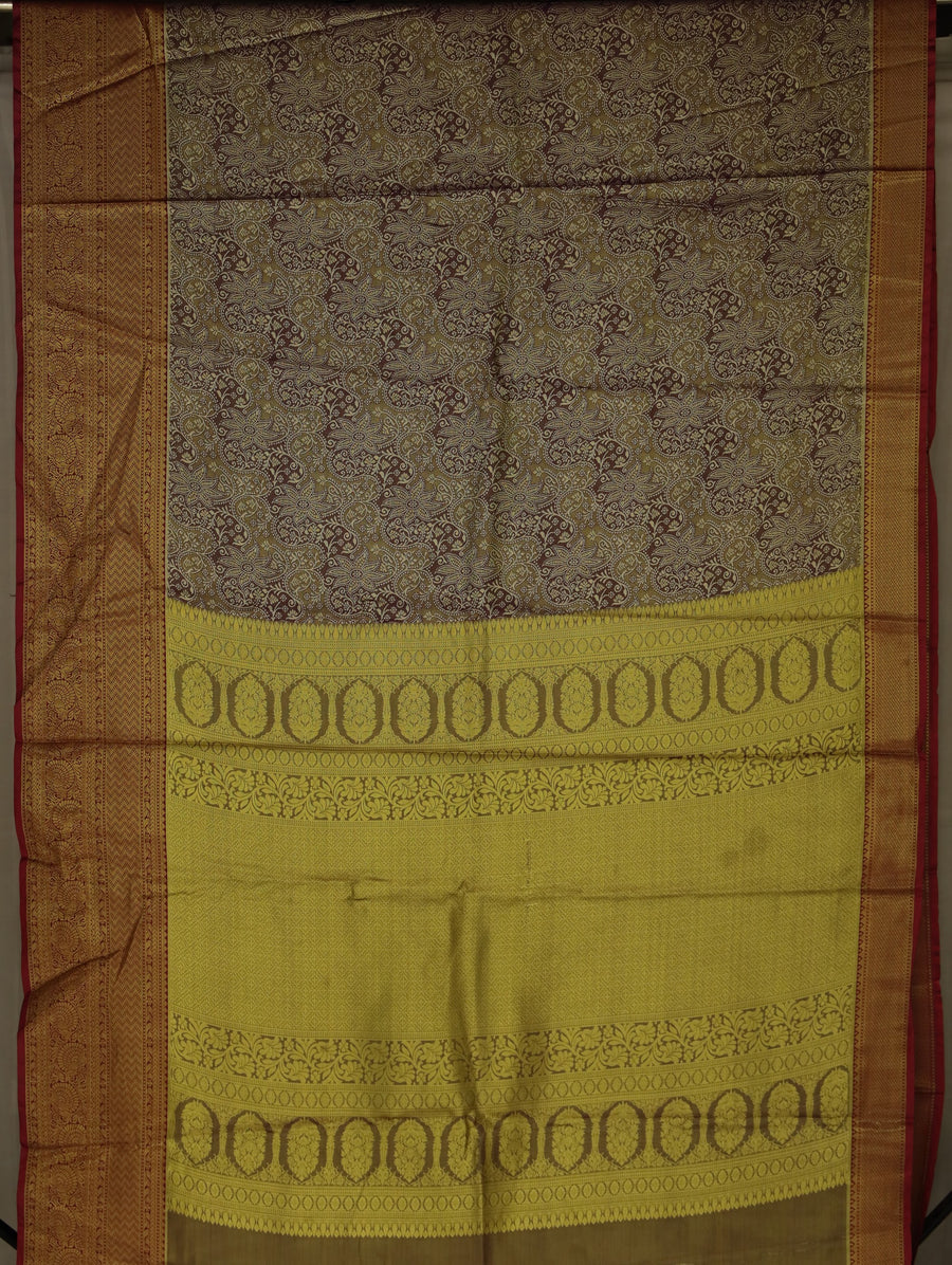 Aubergine Purple Kanchipuram Inspired Semi Silk Saree with Wide Wide Contrast Border