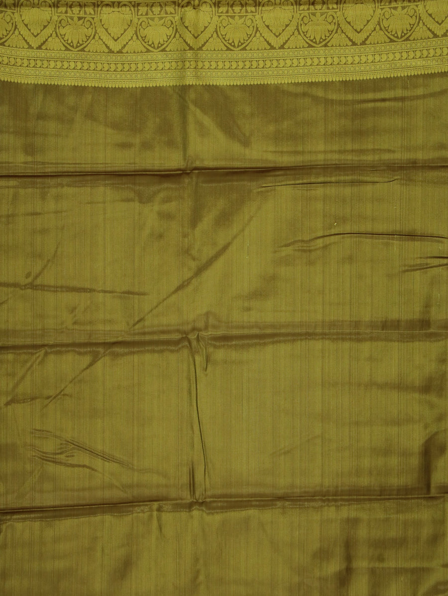 Olive Green Kanchipuram Inspired Semi Silk Saree with Medium Medium Contrast Border