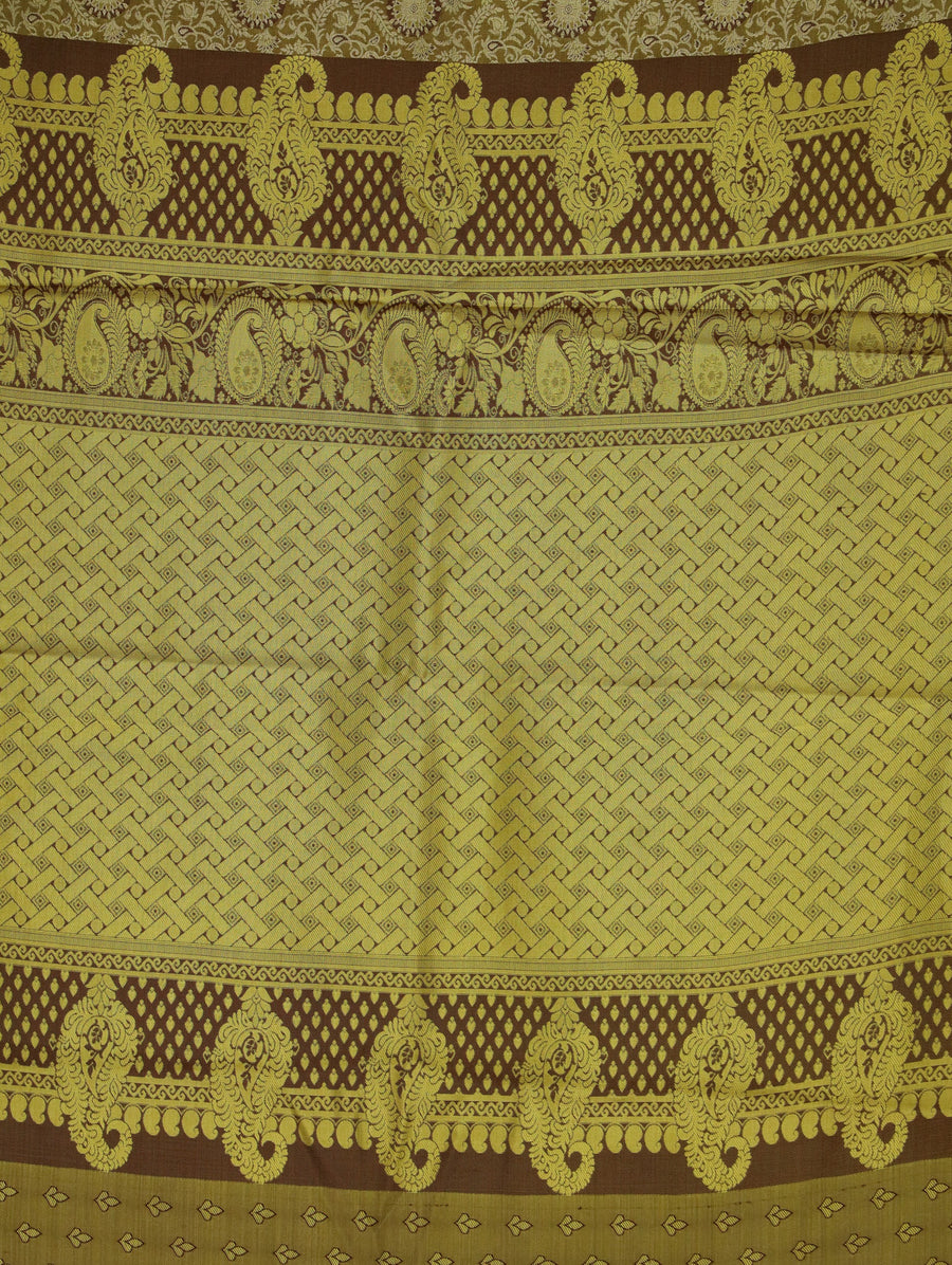 Champagne Gold Kanchipuram Inspired Semi Silk Saree with Narrow Narrow Contrast Border