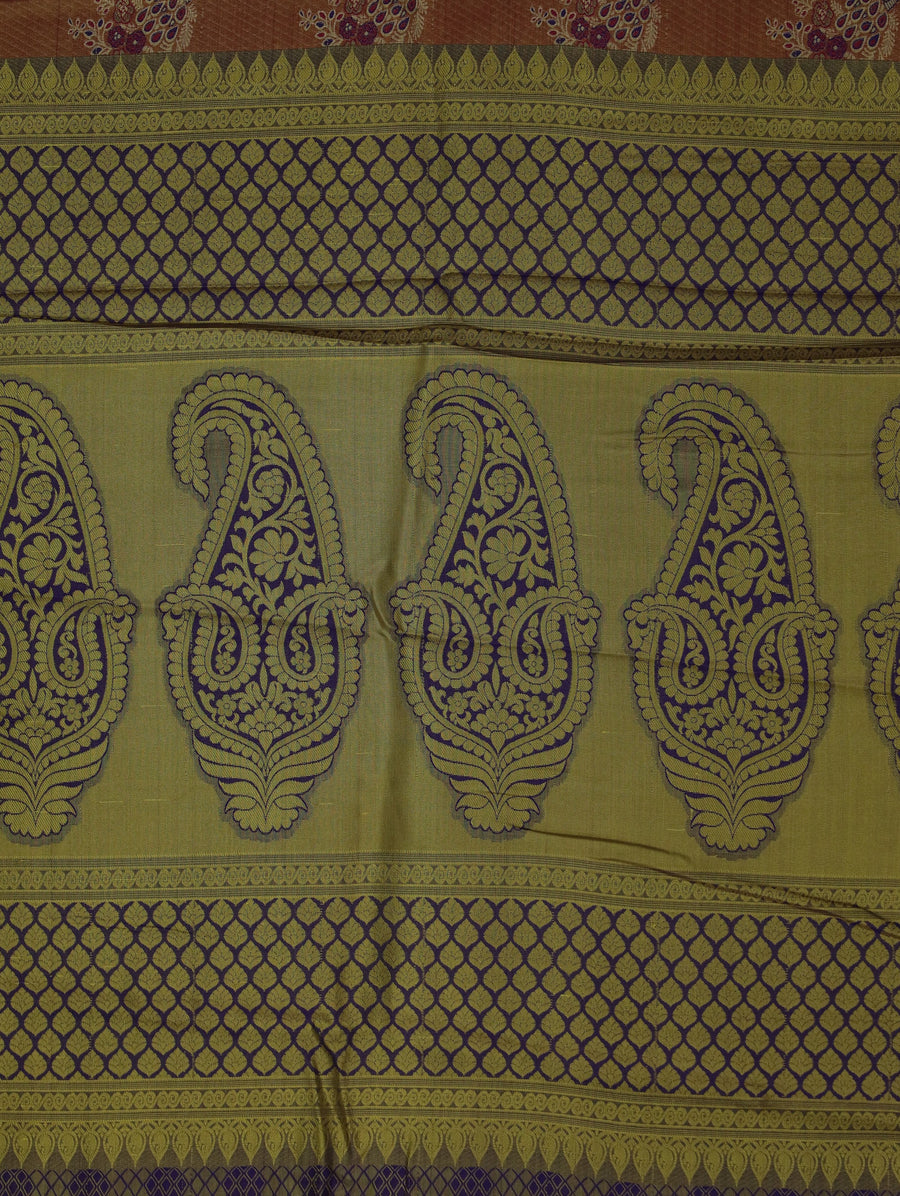 Burnt Orange Kanchipuram Inspired Semi Silk Saree with Wide Wide Contrast Border