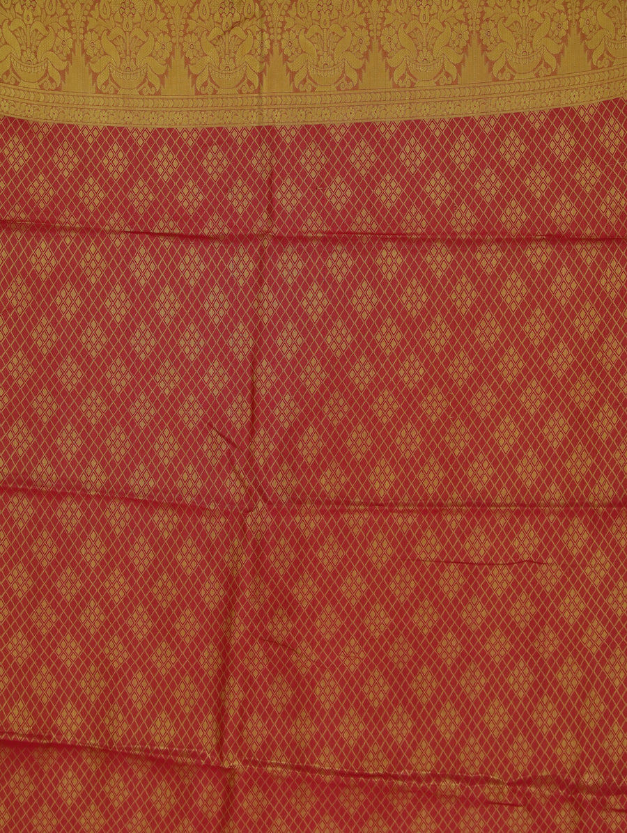 Champagne Gold Kanchipuram Inspired Semi Silk Saree with Wide Wide Contrast Border