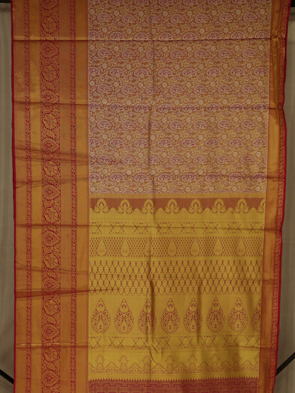 Sunset Saffron Dharmavaram Inspired Semi Silk Saree with Medium Medium Contrast Border