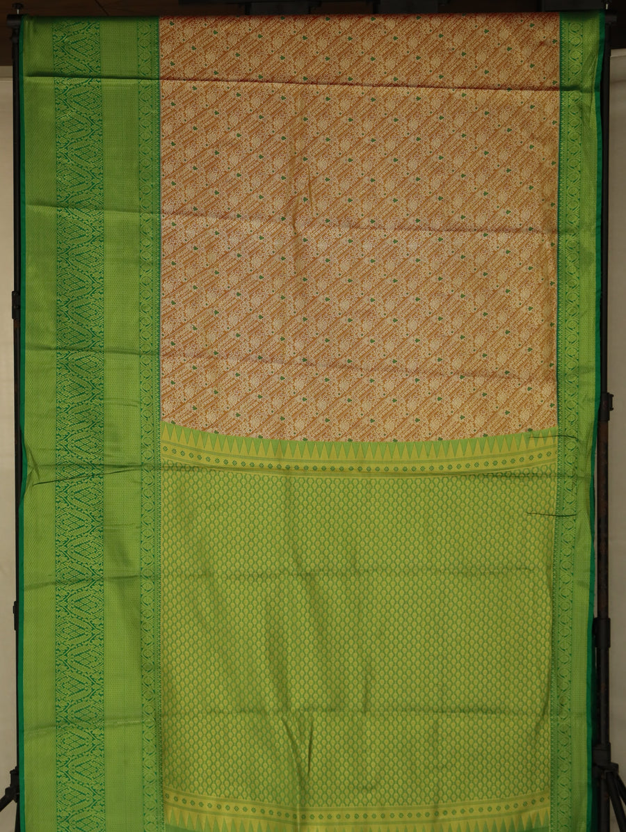 Sage Green Dharmavaram Inspired Semi Silk Saree with Medium Medium Contrast Border