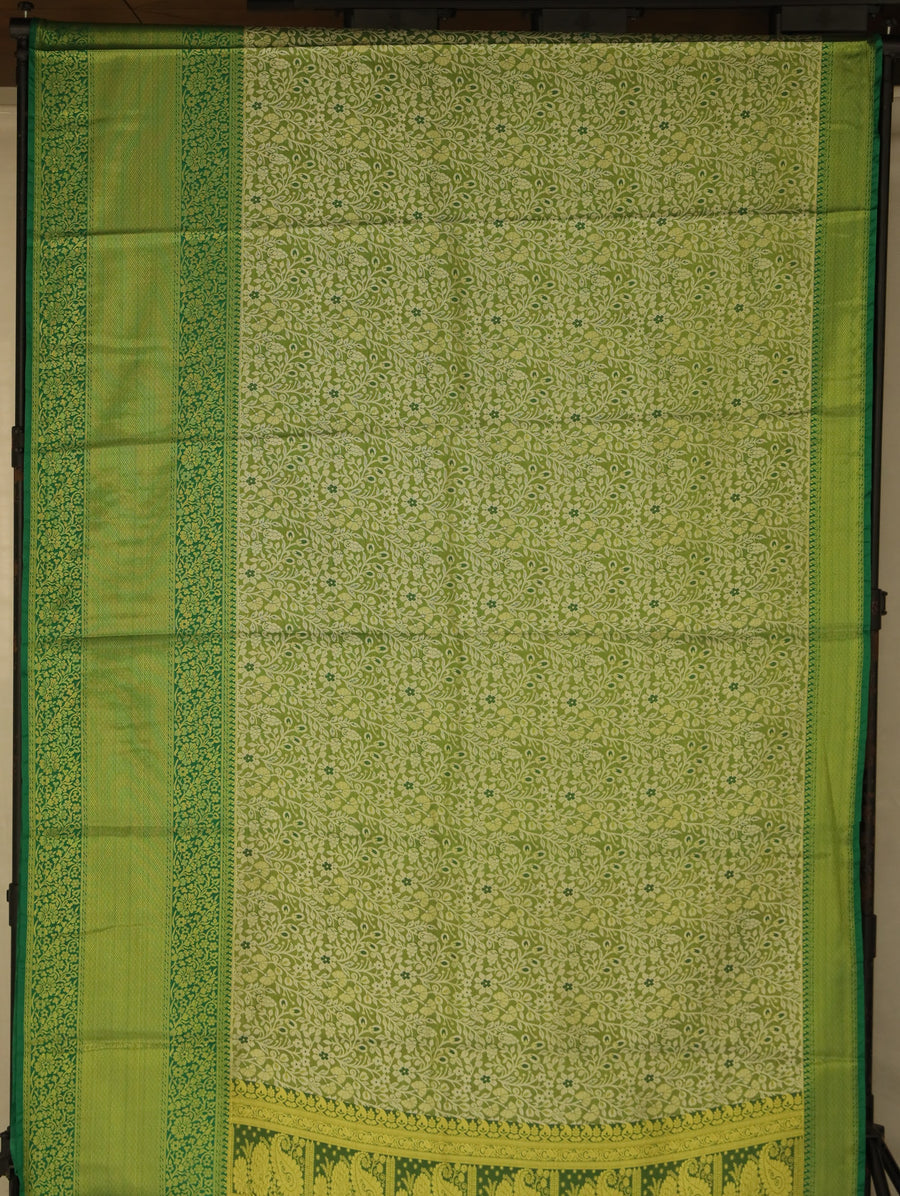 Fern Green Dharmavaram Inspired Semi Silk Saree with Wide Wide Contrast Border