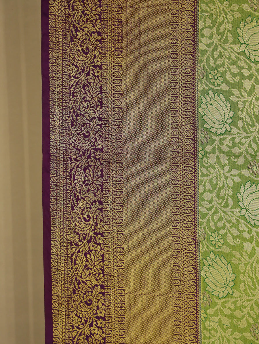 Olive Green Kanchipuram Inspired Semi Silk Saree with Wide Wide Contrast Border