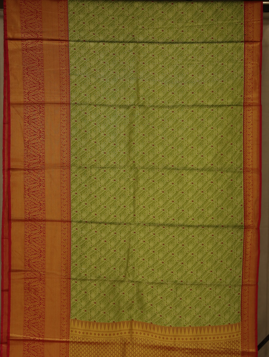 Sage Green Dharmavaram Inspired Semi Silk Saree with Wide Wide Contrast Border