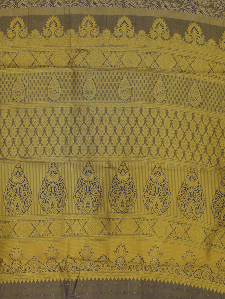 Champagne Gold Kanchipuram Inspired Semi Silk Saree with Wide Wide Contrast Border
