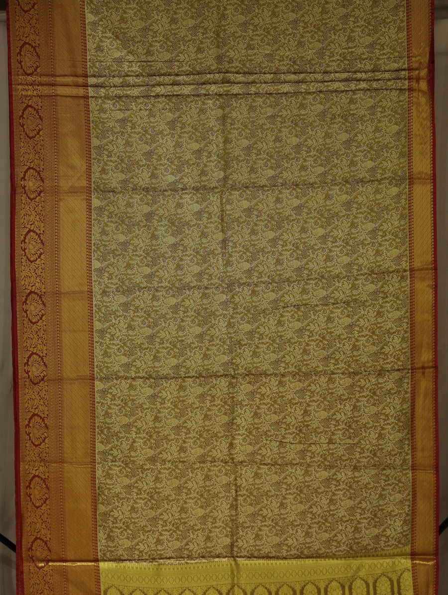 Champagne Gold Dharmavaram Inspired Semi Silk Saree with Wide Wide Contrast Border