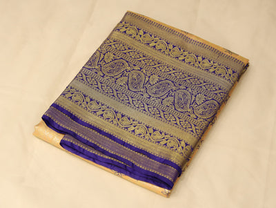 Sunflower Yellow Gadwal Inspired Semi Silk Saree with Wide Wide Contrast Border