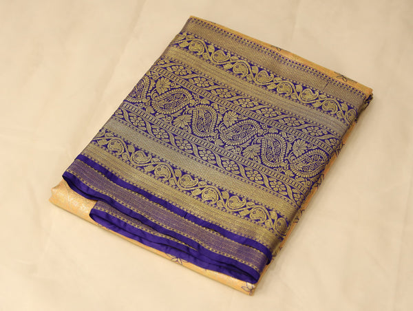 Sunflower Yellow Gadwal Inspired Semi Silk Saree with Wide Wide Contrast Border